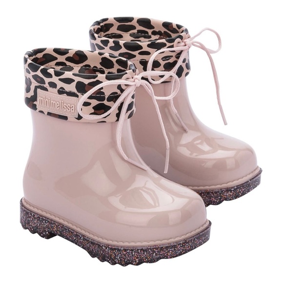 Mini Melissa Other - New MINI MELISSA Girls Rain Boots II Pink Glitter Leopard Print - Size 3